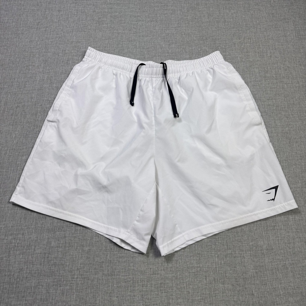 Gymshark Shorts Mens L White Athletic Drawstring Pockets Elastic Waist 7" Inseam